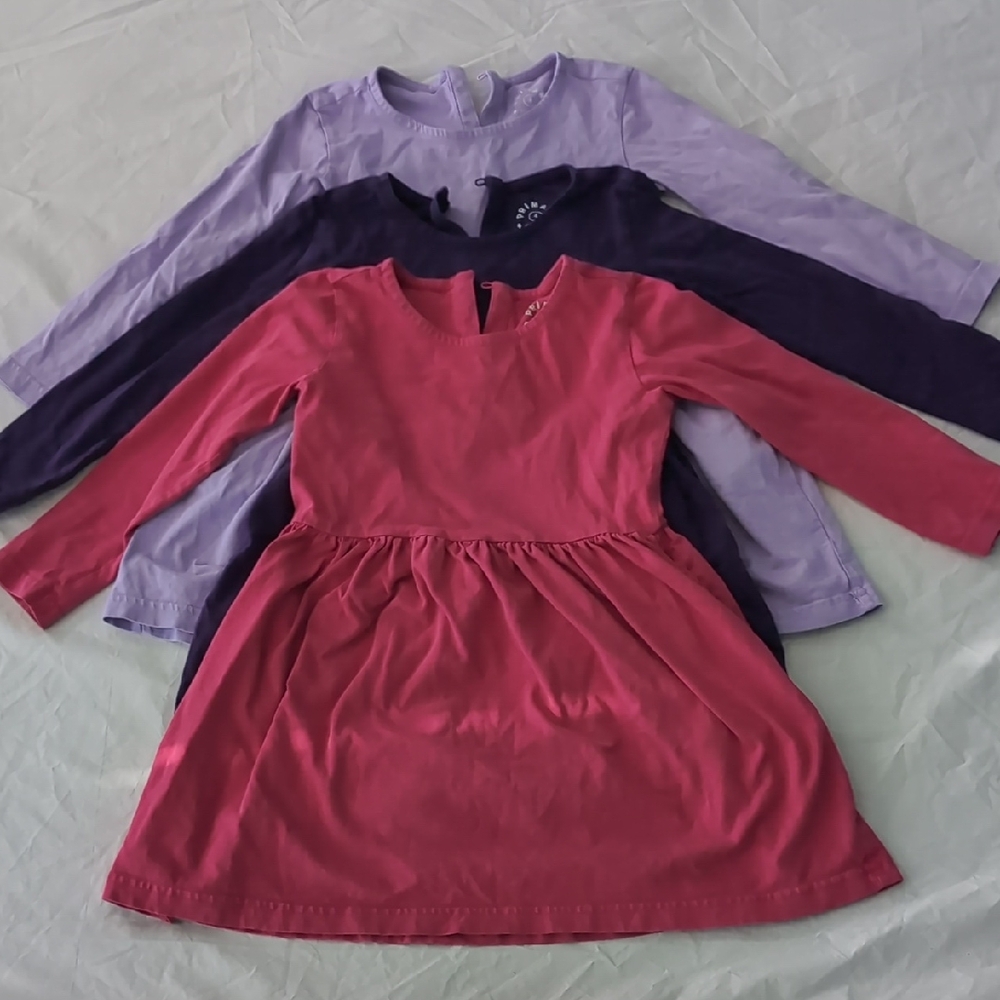 Set of Three Long Sleeve Dresses - Hot Pink, Purple, and Lavender